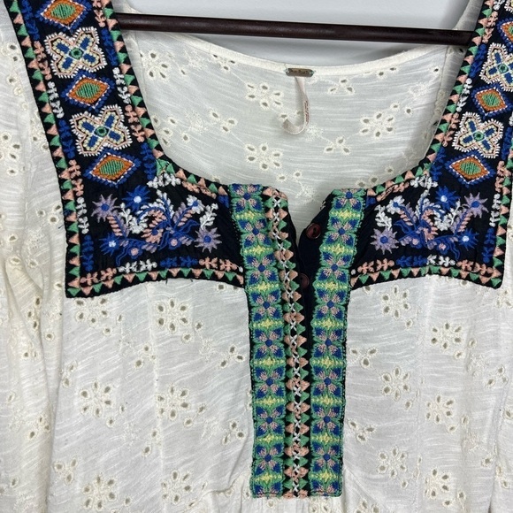 Free People Long Sleeve Eyelet Top with Embroidered Yoke Detail - Picture 3 of 7